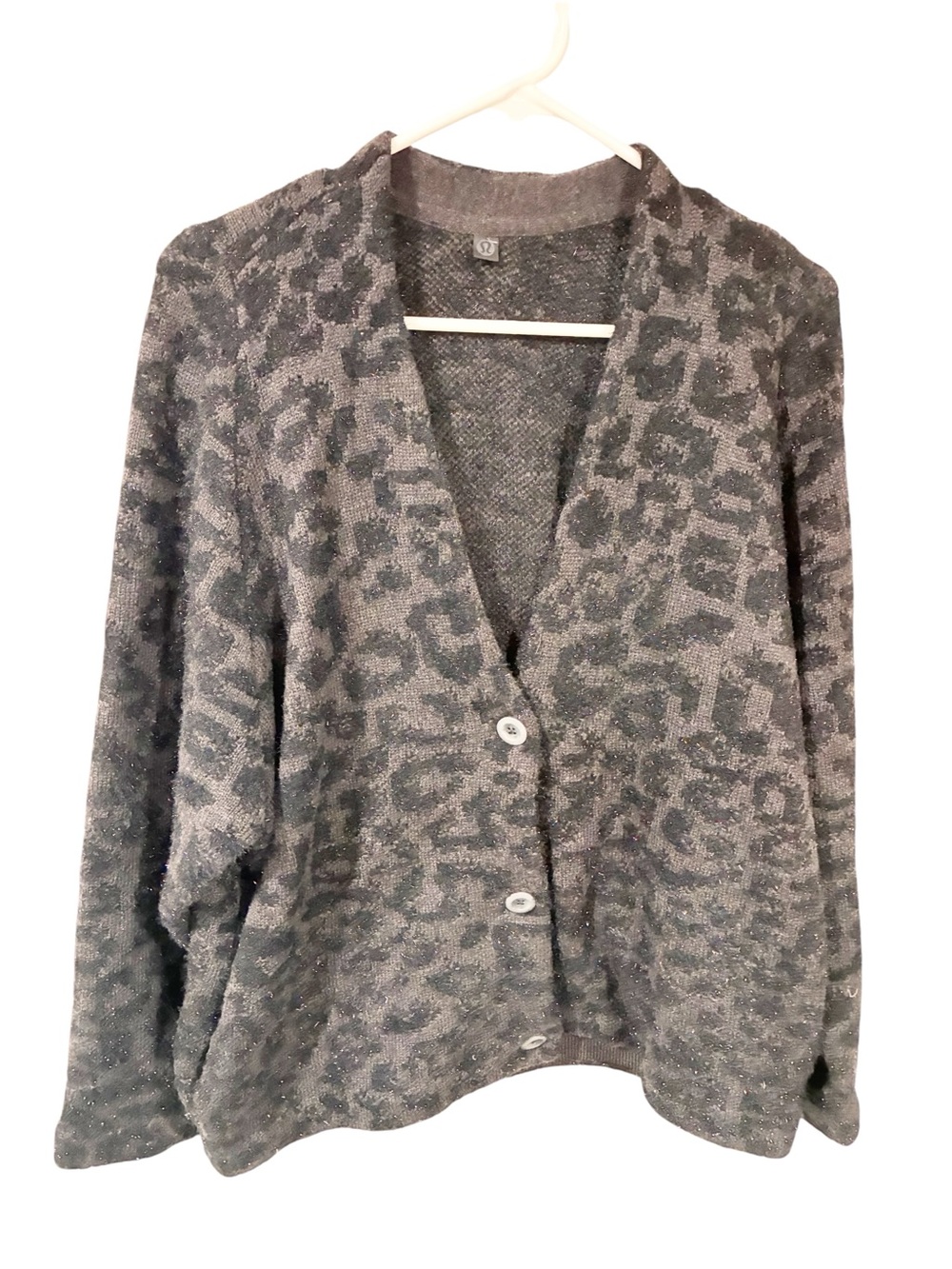 Lululemon Wool-Blend Jacquard Cardigan Knit Leopard Graphite Grey Black Medium